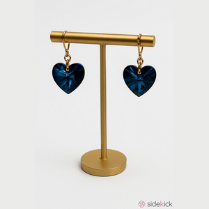 Gold Blue Crystal Heart Drop Earrings